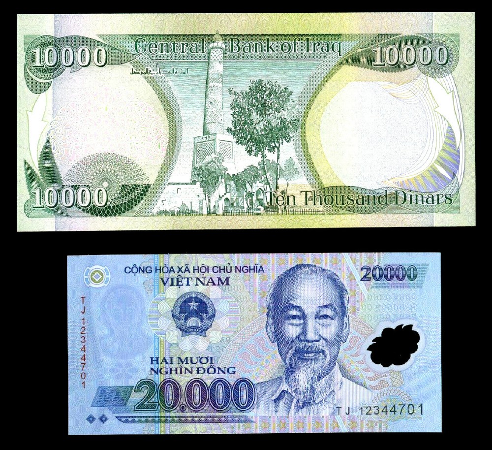 10,000 Iraqi Iraq Dinar & Free 20,000 Vietnam Dong UNC Banknote Set 10000 20000