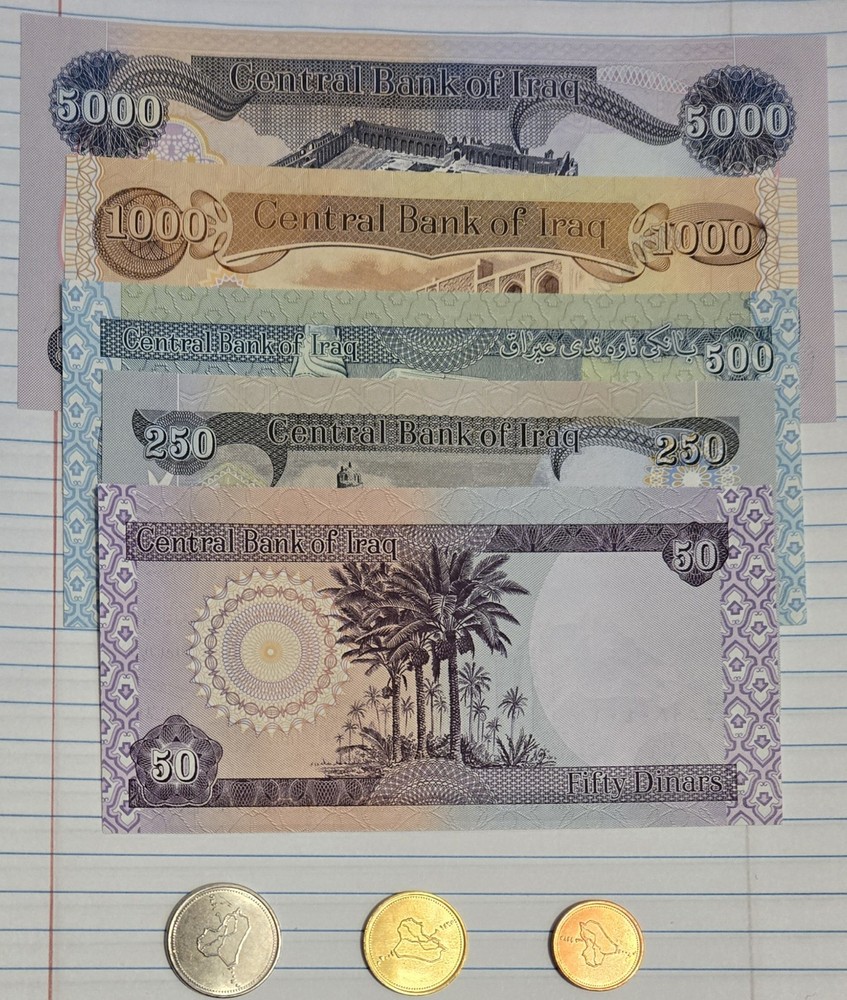 Uncirculated Dinar – Cheap Variety – 5,000, 1,000, 500, 250, 50 Notes, 3 Coins!