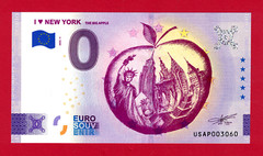 €0 Zero Euro 2023 “I LOVE NEW YORK” UNC Souvenir Banknote – (Pick – USAP/2023-1)