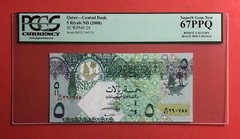 QATAR-2008-5 RIYALS BANKNOTE,GRADED BY PCGS SUPERB GEM NEW 67 PPQ.