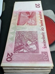 Authentic Zimbabwe 20 Dollars Banknote Bill, CIRCULATED Currency 2007, P-68