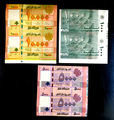LEBANON 3 SCARCE UNCUT 2008/2012 BLOCKS OF TWO 1000-5000-10,000 BANKNOTES