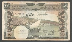 Yemen – South Arabian 10 Dinars N.D. (1967); F; P-5; BNB-B105a; Boat; Palm
