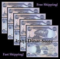 25,000 New Iraqi Dinar Uncirculated 25,000 5 X 5,000 Dinar Bank Notes Lot of 5