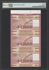 Lebanon “Sheet of 3” 20000 Livres 2012 P93a*2 “Replacement / Star” UNC Grade 65