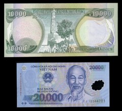 10,000 Iraqi Iraq Dinar + Free 20,000 Vietnam Dong UNC Banknote Set 10000 20000