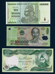 10 Trillion Zimbabwe 100000 Vietnam Dong 10000 Iraqi Dinar 500000000000 Yugoslav