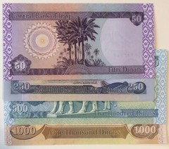 IRAQI DINAR (1/ea 50, 250, 500, 1000)= 1,800 IQD UNC Foreign Banknote/Currency