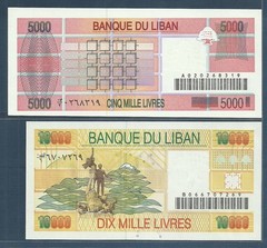 Lebanon 1 – 10000 Livres 11Pcs Set, 1980 – 1998, UNC, See Description