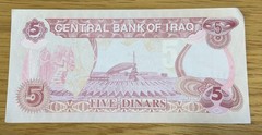 Rare 1992 Iraq 5 Dinars Banknote Saddam Hussein Original Post Gulf War Issue