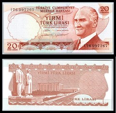 1966 Turkey 20 Twenty Lirasi Mustafa Kemal Atatürk UNC