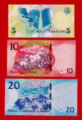 LESOTHO 5 MALOTI 1989 P-10a, 10 Maloti 2021 P-26 & 20 Maloti 2021 P-27 UNC NOTES