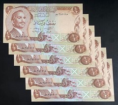 Jordan. 6 x ½ dinar banknotes. Consecutive numbers. Superb, crisp uncirculated