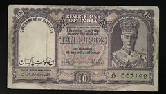1948 Pakistan 10 Rupees – British India RBI Overprint – Rare