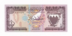 BAHRAIN-1/2 DINAR-L. 1973-PICK 7-SECOND ISSUE-SERIAL NUMBER 817839 , UNC .