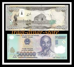 50 ,000 Iraqi Dinar & 500,000 Vietnam Dong Unc. Banknote Currency