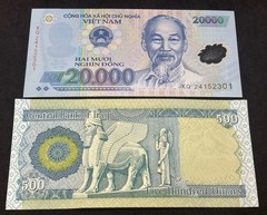 500 New Iraq Dinar + 20,000 Viet Nam Dong Polymer Banknote UNC 1 Ea.