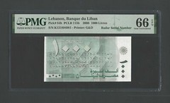 Lebanon 1000 Lira 2008 P84b “Radar S/N 1894981” Uncirculated Grade 66
