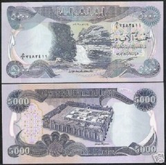 5,000 Central Bank Iraq 5000 x 1 Pcs Iraqi Dinar Currency Dinar UV Cir. Currency