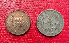 West Africa British 3 Pence 1946 and GB 1 Penny *Queen ElizabethII 1999