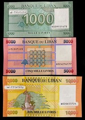 3 LEBANON 1000-5000-10000 Livres UNC Foreign Currency Banknotes FREE S/H