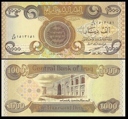 Iraqi Dinar 1 X 1,000 Notes 1000 UNCIRCULATED Iraq Dinar
