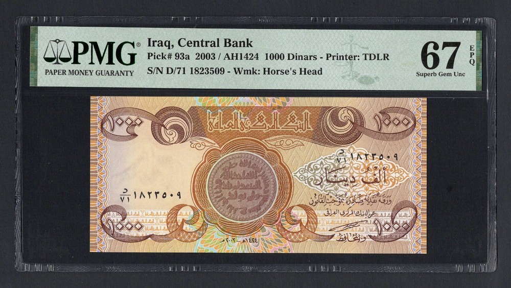 Iraq 1000 Dinars (2003/AH1424) P93a Uncirculated Grade 67