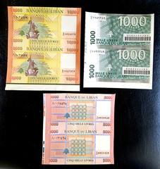 LEBANON 3 SCARCE UNCUT 2008/2012 BLOCKS OF TWO 1000-5000-10,000 BANKNOTES