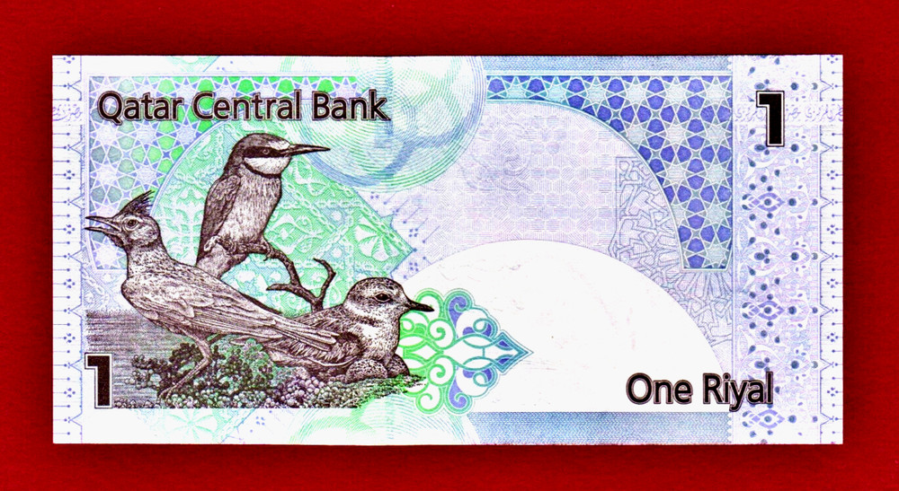ONE RIYAL 2008 QATAR UNC NOTE (P-28b) Not Dated, With Mark For The Blind, Falcon