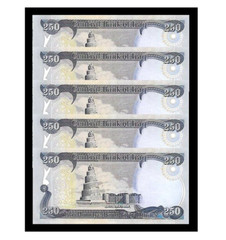 Iraqi Dinar new 5 x 250 Dinar notes + 5 x 50 Dinar notes – new – Uncirculated