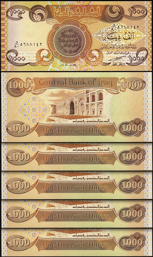 Iraq 1000 Dinars 2003, UNC, 5 Pcs LOT, Consecutive, P-93a