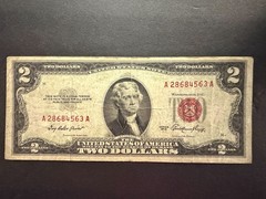 US Two Dollar $2 Bill – 1953 Red Seal Note Circulated Banknote A28684563A