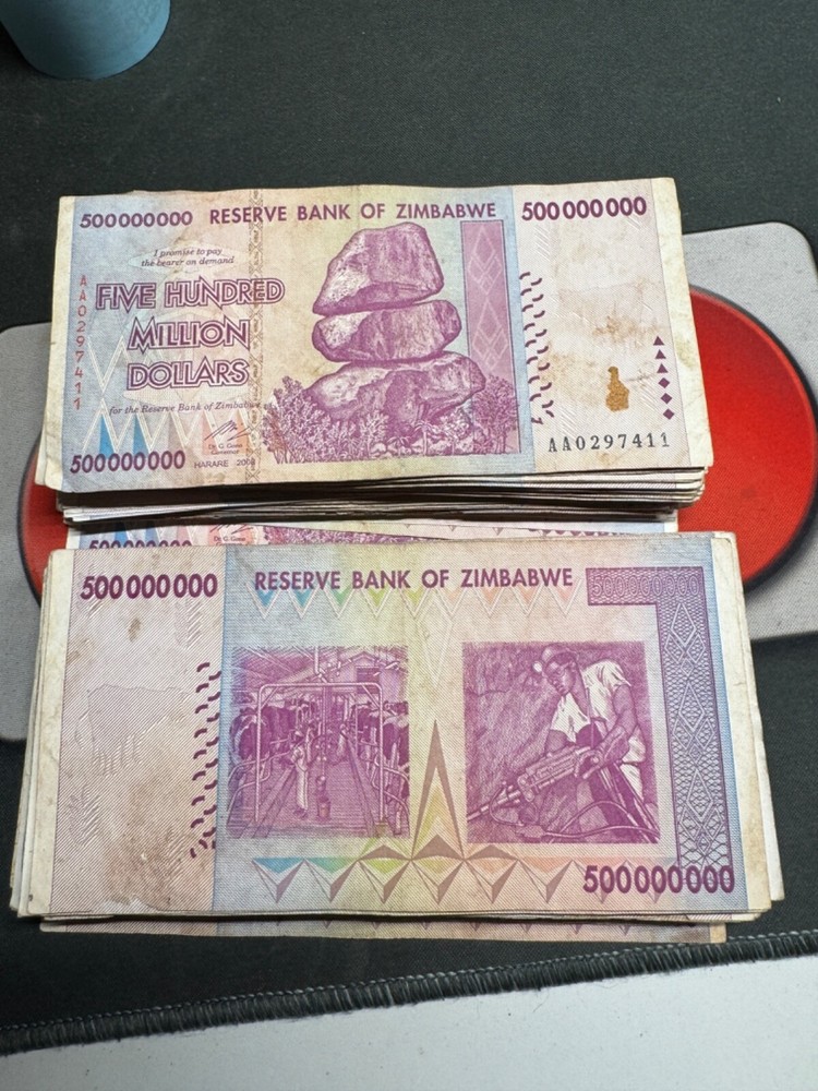 Authentic Zimbabwe Currency, CIRCULATED 500 Hundred Million Dollars Banknote