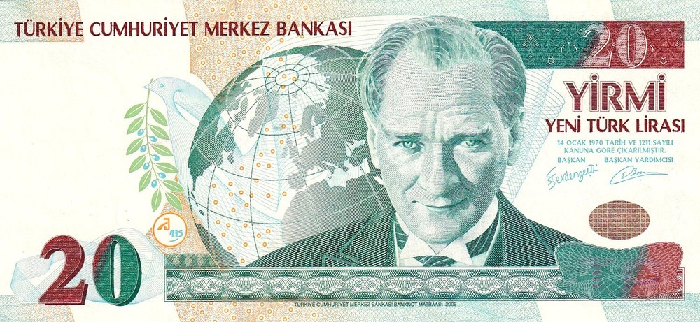 Türkiye, 20 New Lira, 2005, p 219, 8. Emisyon , Serial Number: * E34 / 278011