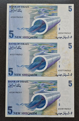 3 x Israel 5 New Sheqalim Consecutive Serial Numbers Banknotes Levi Eshkol