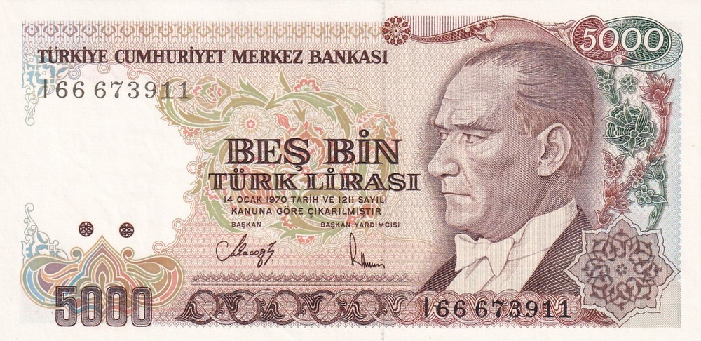 Türkiye, 5.000 Lira, 1990, UNC, p 198, 7.Emission , Serial Number: I66 / 673911