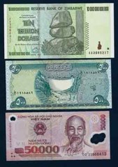 Zimbabwe UNC 10 Trillion Dollars 2008, 50000 Vietnam Dong, 500 Iraq Dinars 2018